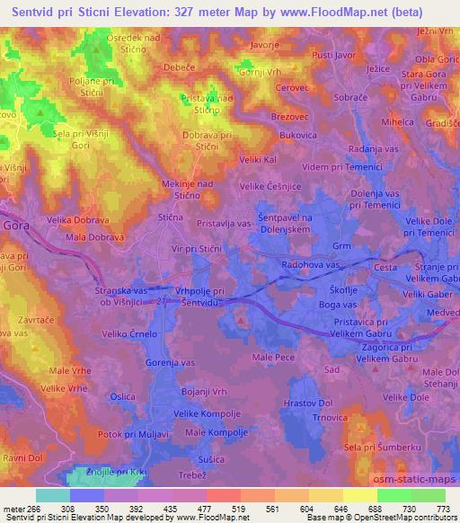 Sentvid pri Sticni,Slovenia Elevation Map