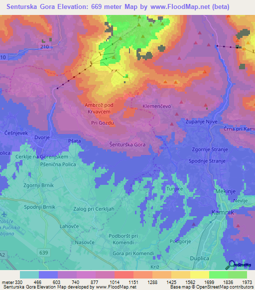 Senturska Gora,Slovenia Elevation Map