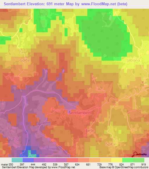 Sentlambert,Slovenia Elevation Map