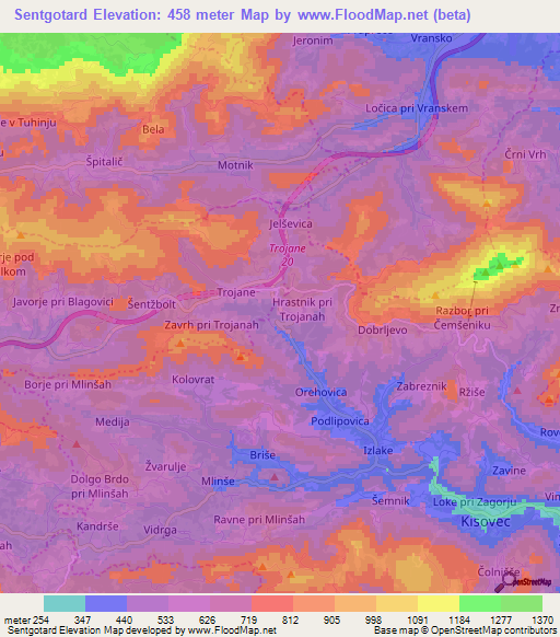 Sentgotard,Slovenia Elevation Map