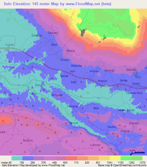 Selo,Slovenia Elevation Map