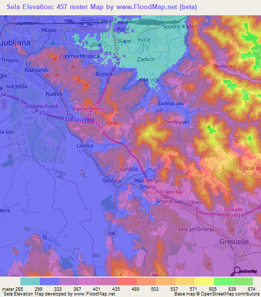 Sela,Slovenia Elevation Map