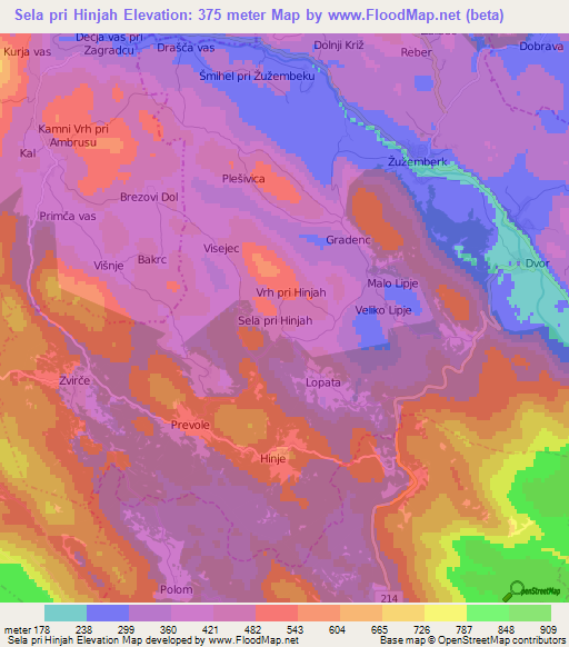 Sela pri Hinjah,Slovenia Elevation Map