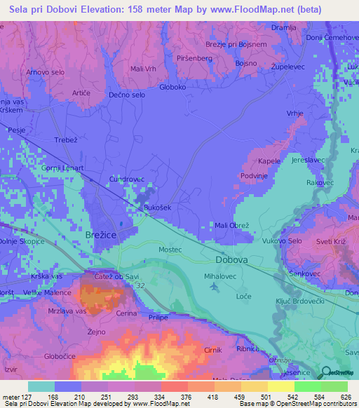 Sela pri Dobovi,Slovenia Elevation Map