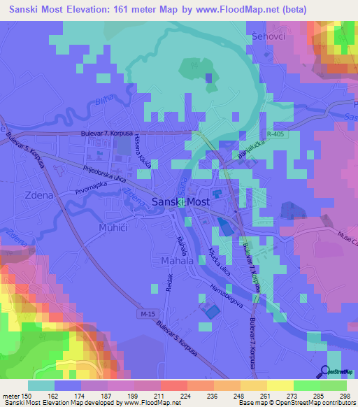 Sanski Most,Bosnia and Herzegovina Elevation Map