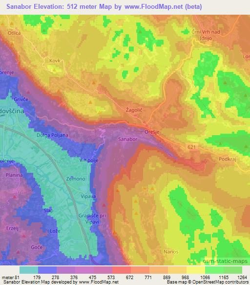 Sanabor,Slovenia Elevation Map