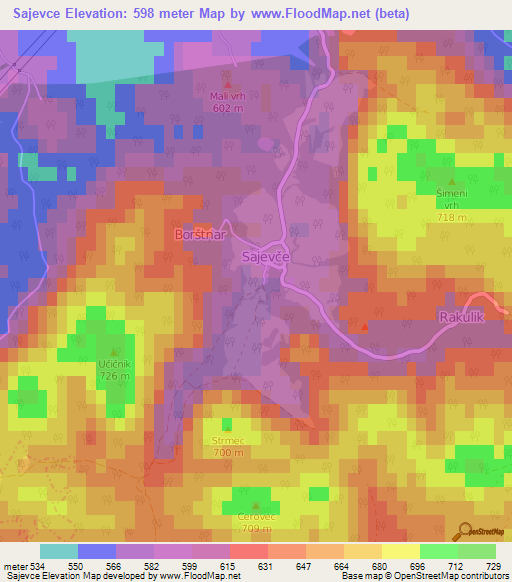 Sajevce,Slovenia Elevation Map