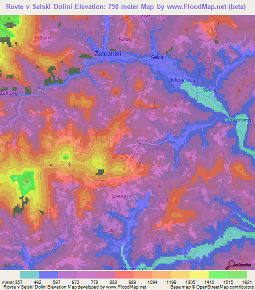 Rovte v Selski Dolini,Slovenia Elevation Map