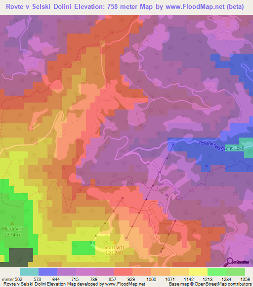 Rovte v Selski Dolini,Slovenia Elevation Map