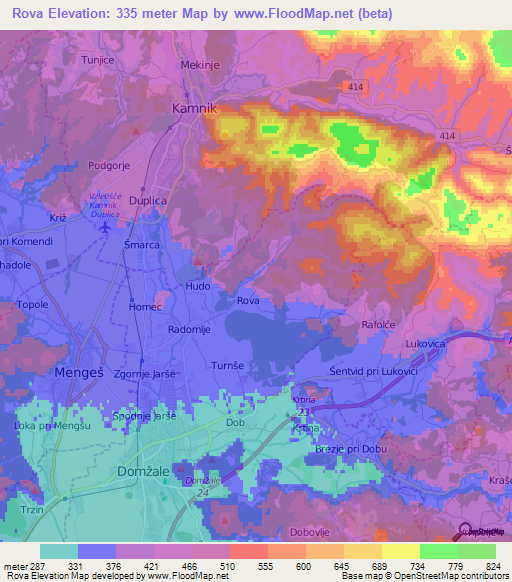 Rova,Slovenia Elevation Map