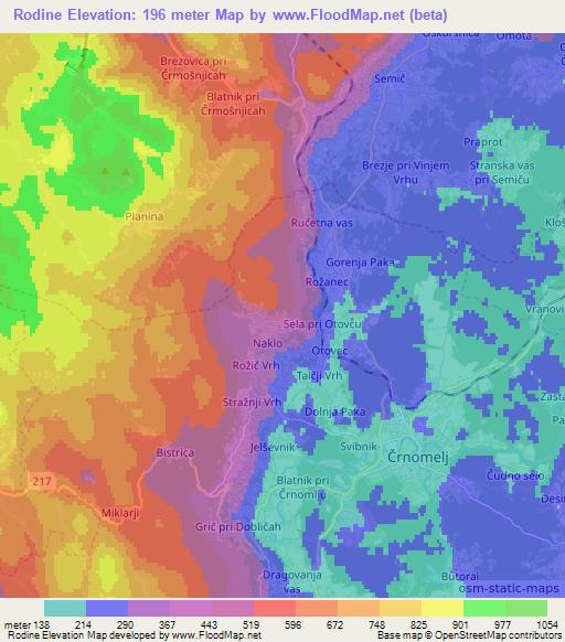 Rodine,Slovenia Elevation Map