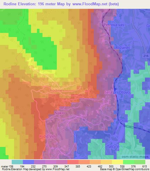 Rodine,Slovenia Elevation Map