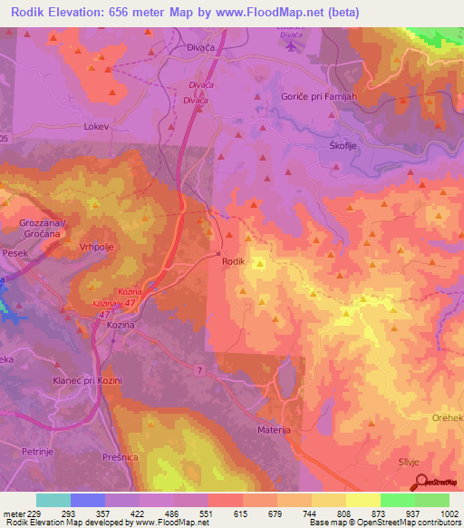 Rodik,Slovenia Elevation Map