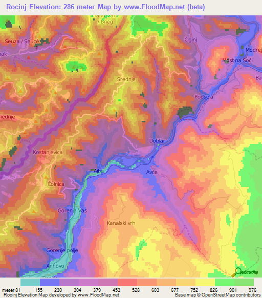 Rocinj,Slovenia Elevation Map