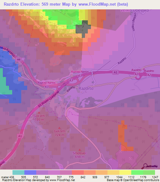 Razdrto,Slovenia Elevation Map