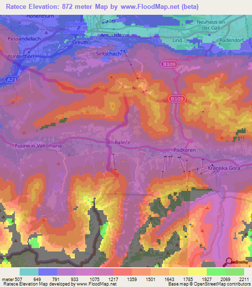 Ratece,Slovenia Elevation Map