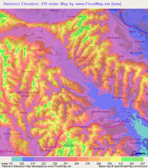 Radvenci,Slovenia Elevation Map