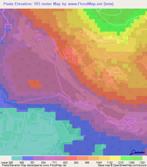 Psata,Slovenia Elevation Map