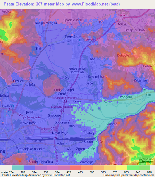 Psata,Slovenia Elevation Map