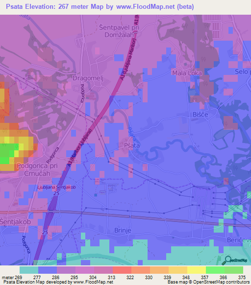 Psata,Slovenia Elevation Map