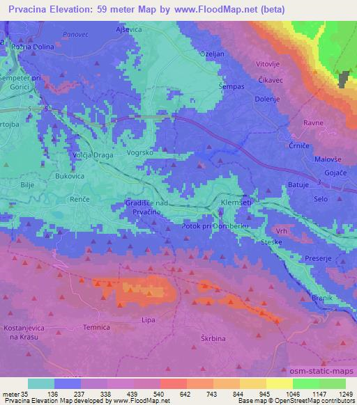 Prvacina,Slovenia Elevation Map