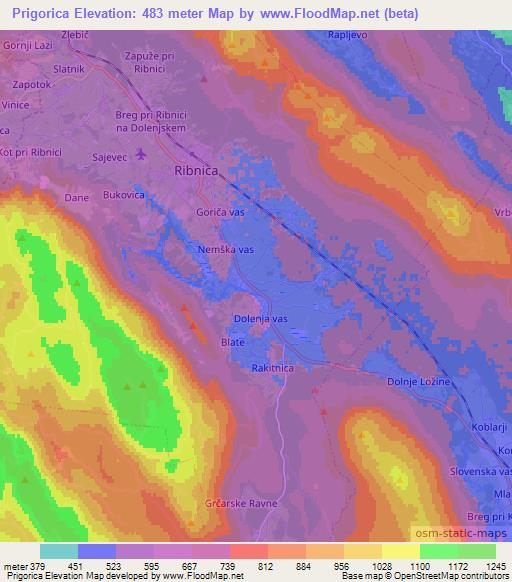 Prigorica,Slovenia Elevation Map