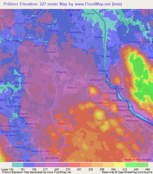 Pribinci,Slovenia Elevation Map