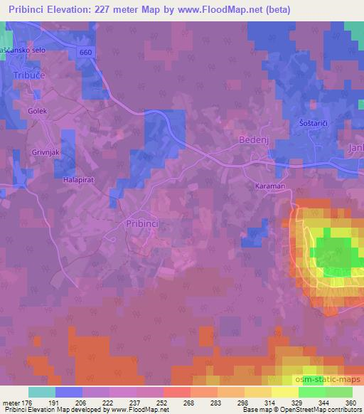 Pribinci,Slovenia Elevation Map