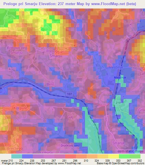 Preloge pri Smarju,Slovenia Elevation Map