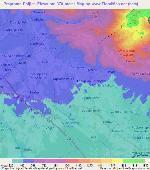 Praprotna Poljica,Slovenia Elevation Map