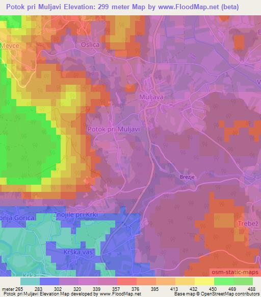 Potok pri Muljavi,Slovenia Elevation Map