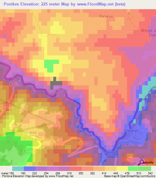 Ponikve,Slovenia Elevation Map