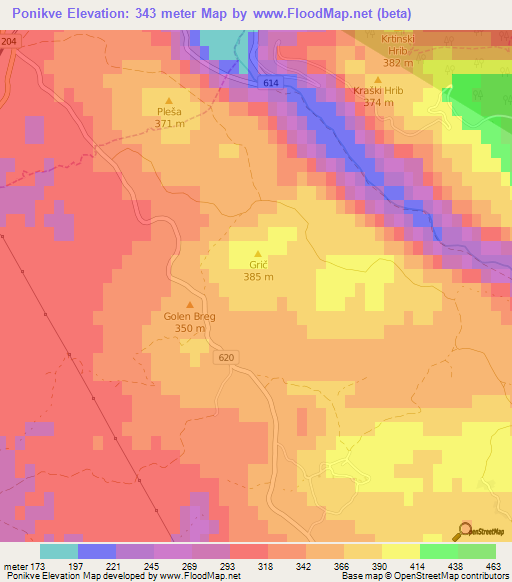 Ponikve,Slovenia Elevation Map