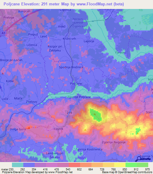 Poljcane,Slovenia Elevation Map