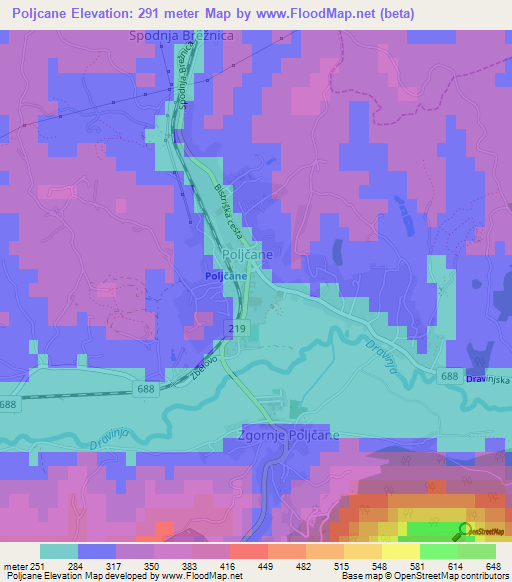 Poljcane,Slovenia Elevation Map