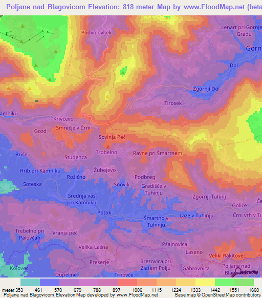 Poljane nad Blagovicom,Slovenia Elevation Map