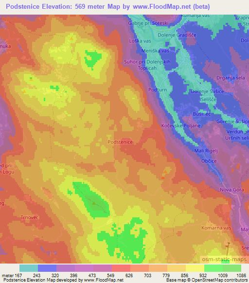 Podstenice,Slovenia Elevation Map