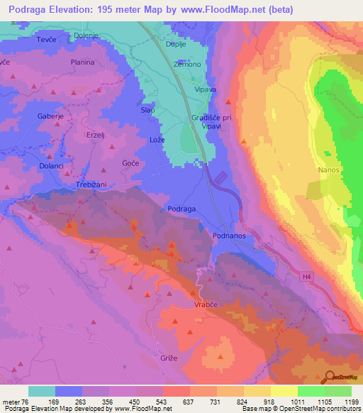 Podraga,Slovenia Elevation Map