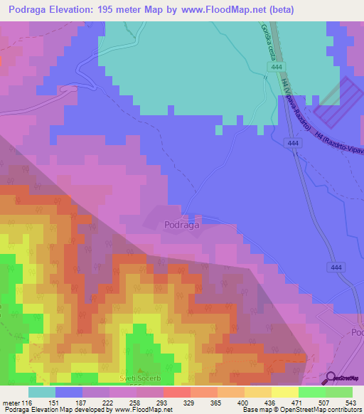 Podraga,Slovenia Elevation Map