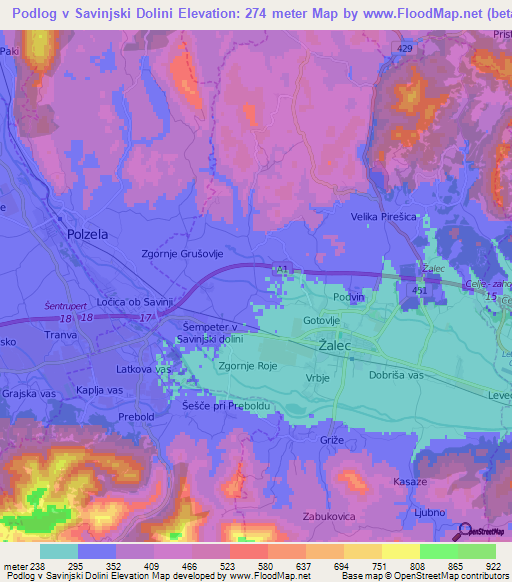 Podlog v Savinjski Dolini,Slovenia Elevation Map