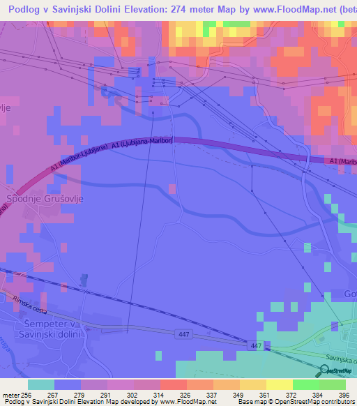 Podlog v Savinjski Dolini,Slovenia Elevation Map