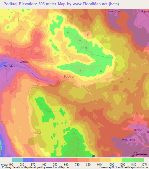 Podkraj,Slovenia Elevation Map