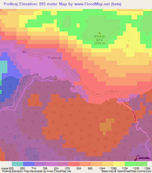 Podkraj,Slovenia Elevation Map