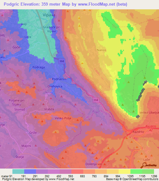 Podgric,Slovenia Elevation Map