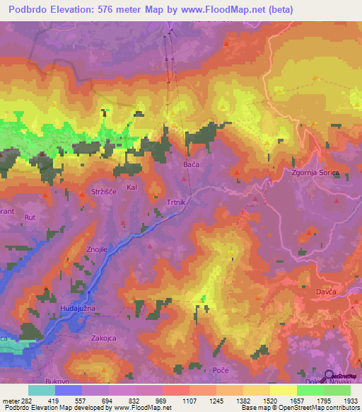 Podbrdo,Slovenia Elevation Map