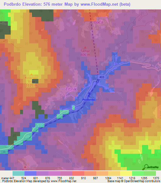 Podbrdo,Slovenia Elevation Map