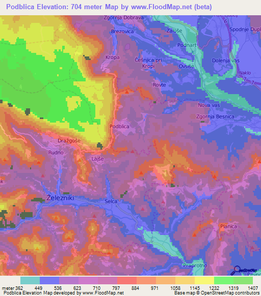 Podblica,Slovenia Elevation Map