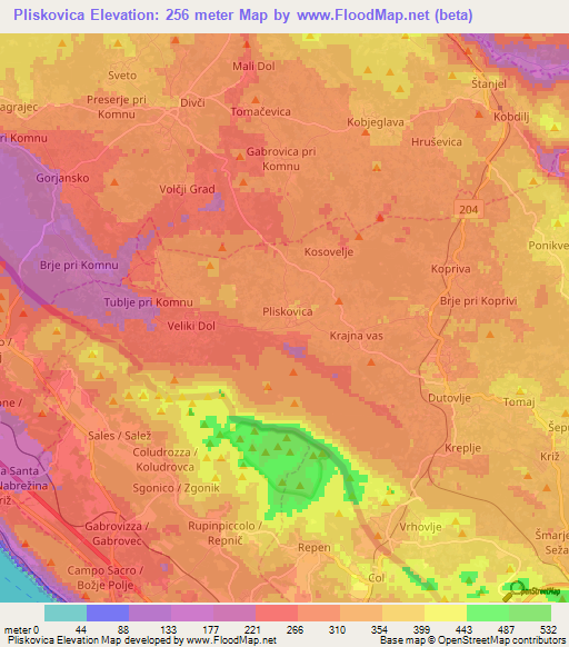 Pliskovica,Slovenia Elevation Map