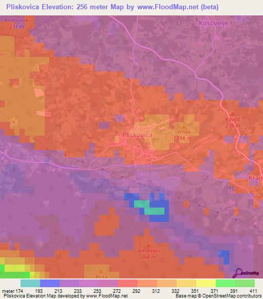 Pliskovica,Slovenia Elevation Map