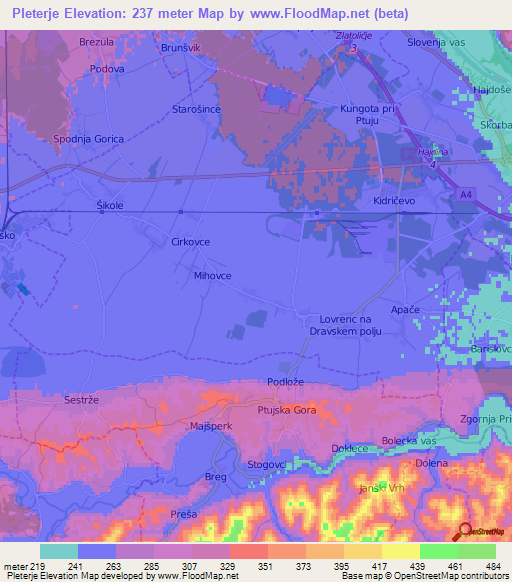 Pleterje,Slovenia Elevation Map